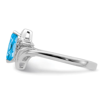 Sterling Silver Rhodium Diamond u0026 Light Blue Topaz Ring