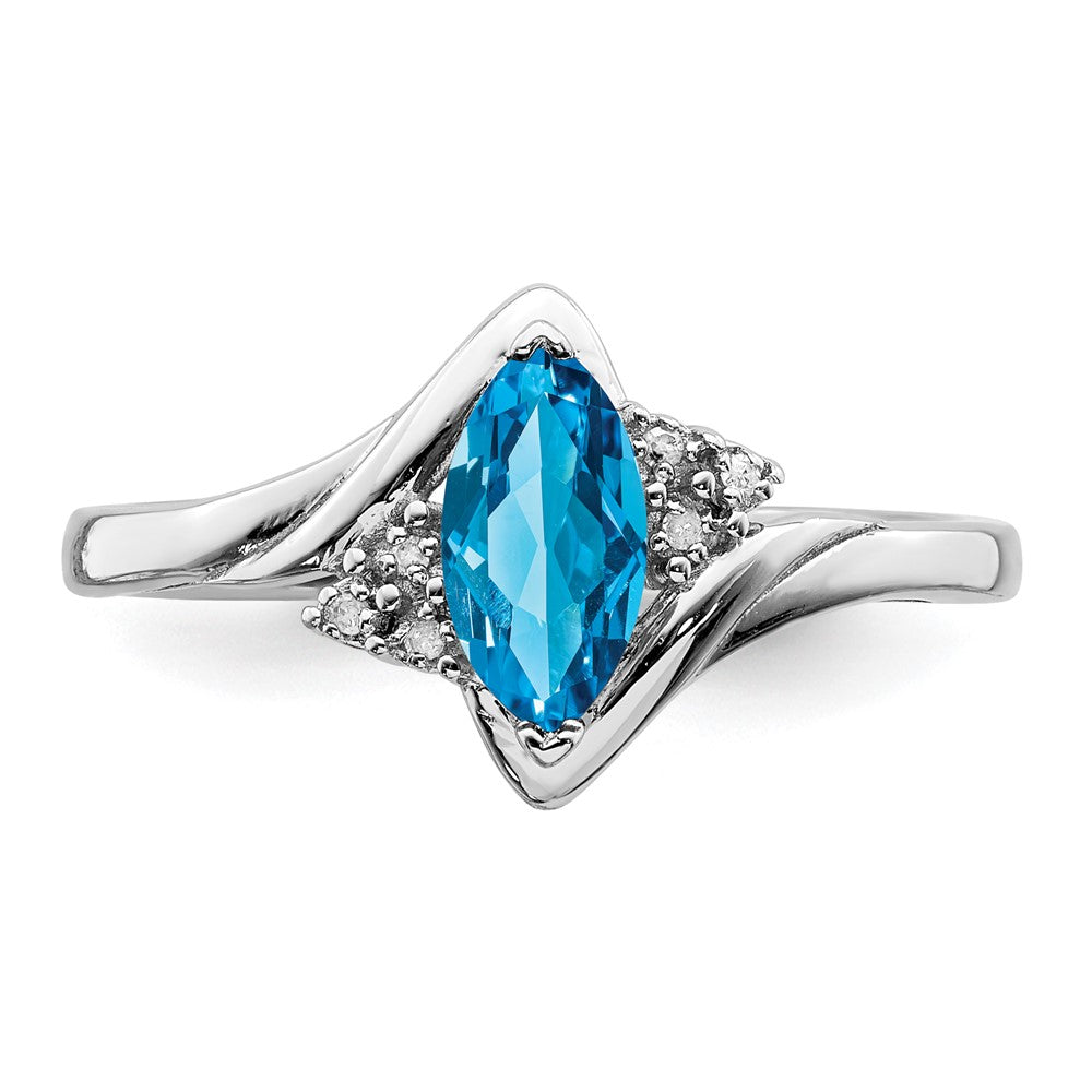 Sterling Silver Rhodium Diamond u0026 Light Blue Topaz Ring