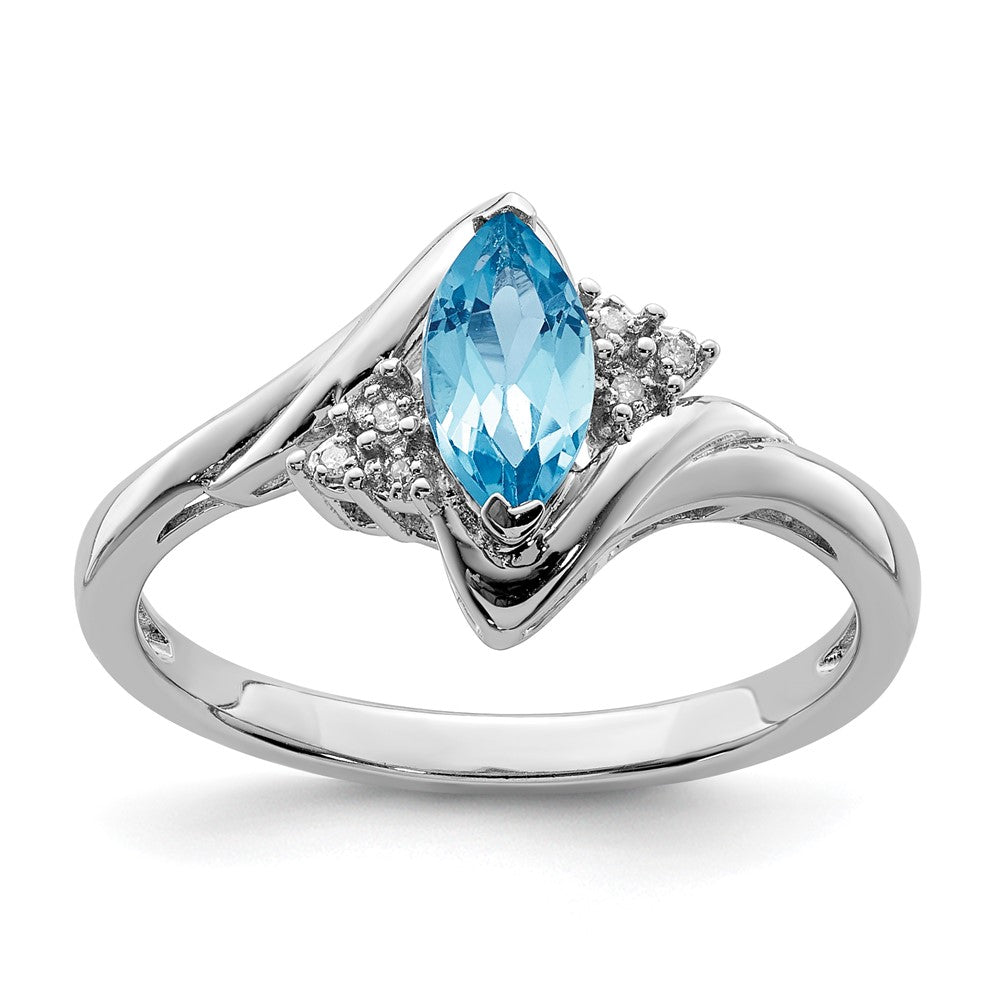 Sterling Silver Rhodium Diamond u0026 Light Blue Topaz Ring