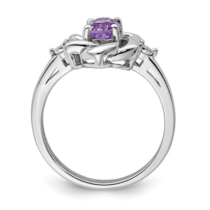 Sterling Silver Rhodium-plated Diamond u0026 Amethyst Ring
