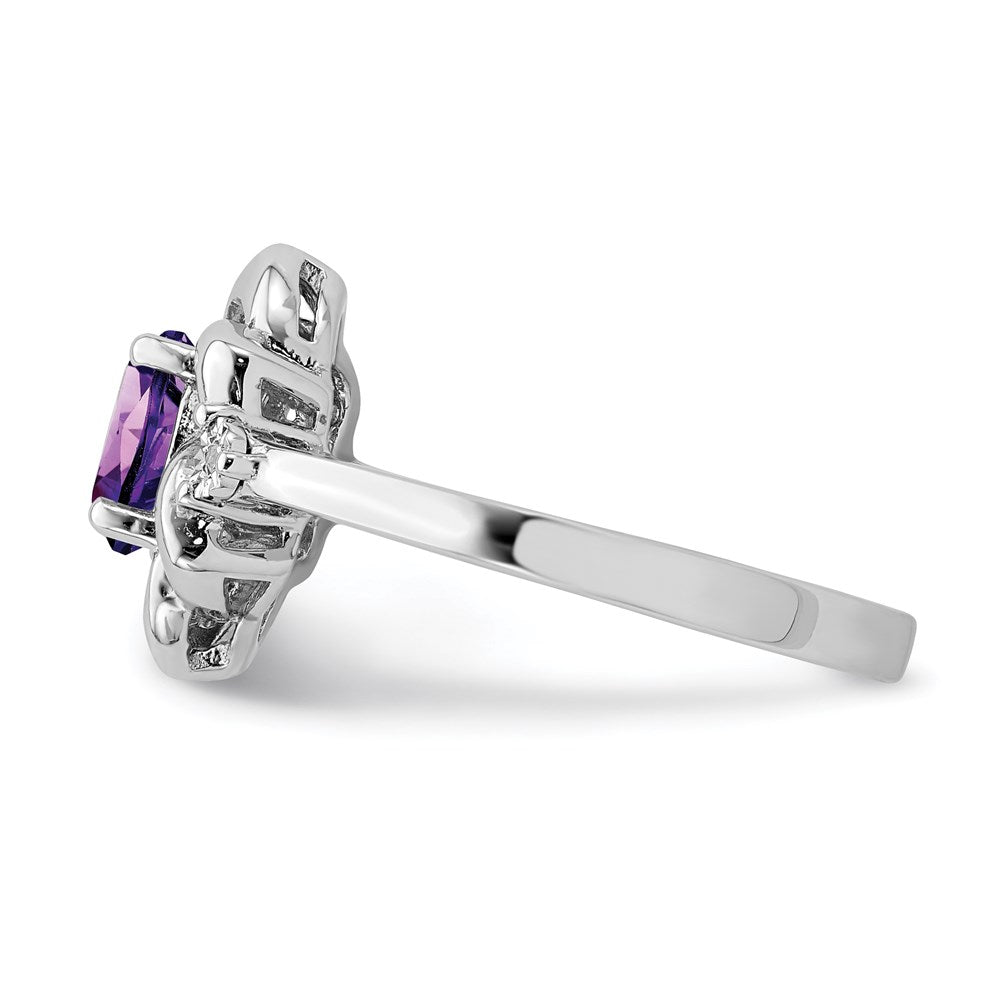 Sterling Silver Rhodium-plated Diamond u0026 Amethyst Ring