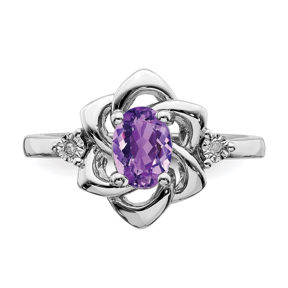 Sterling Silver Rhodium-plated Diamond u0026 Amethyst Ring