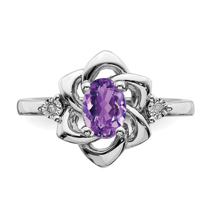 Sterling Silver Rhodium-plated Diamond u0026 Amethyst Ring