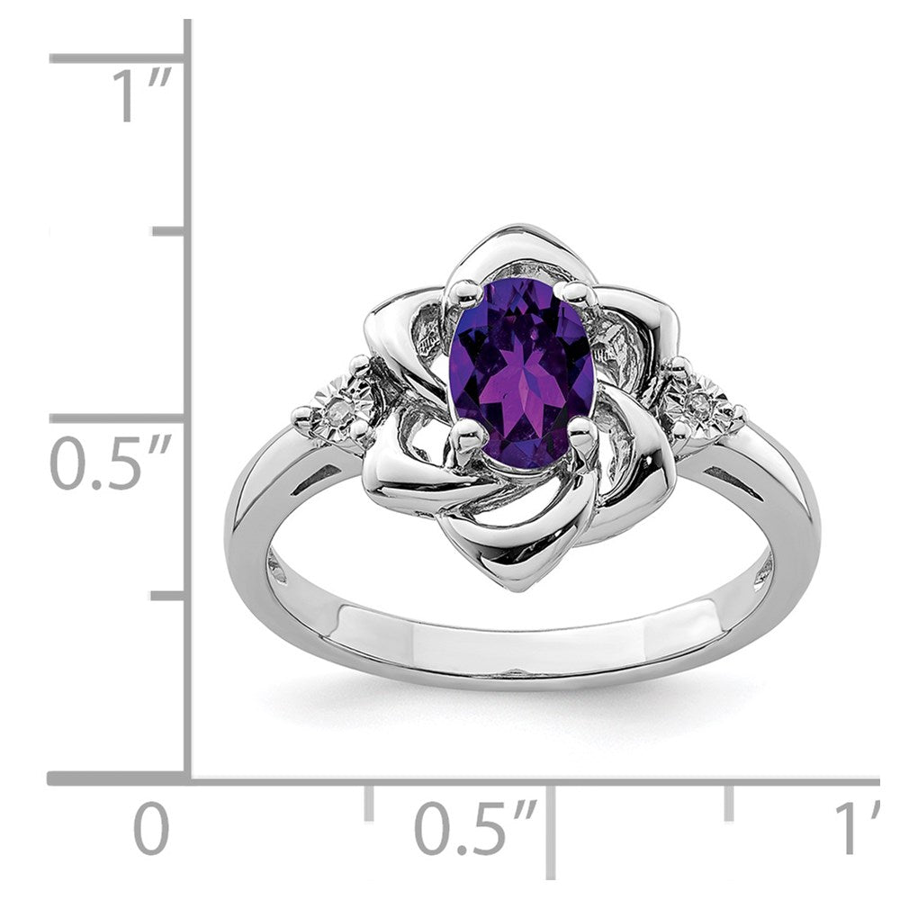 Sterling Silver Rhodium-plated Diamond u0026 Amethyst Ring