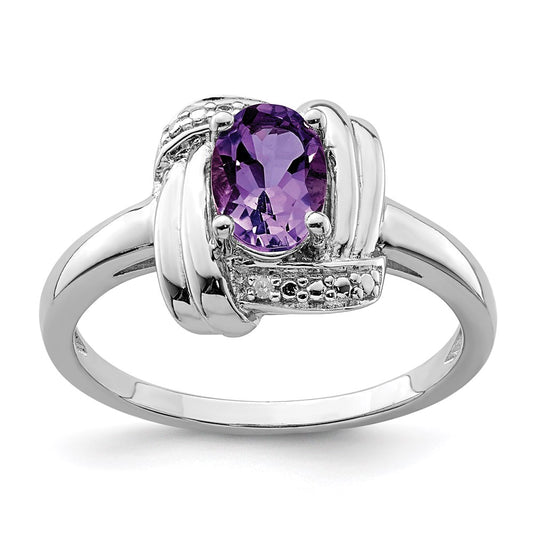 Sterling Silver Rhodium-plated Diamond u0026 Amethyst Ring