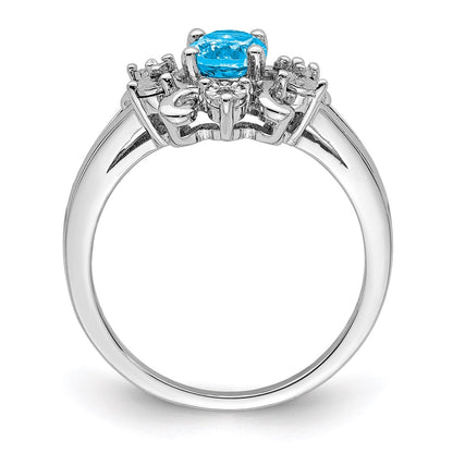 Sterling Silver Rhodium-plated Diamond u0026 Light Blue Topaz Ring