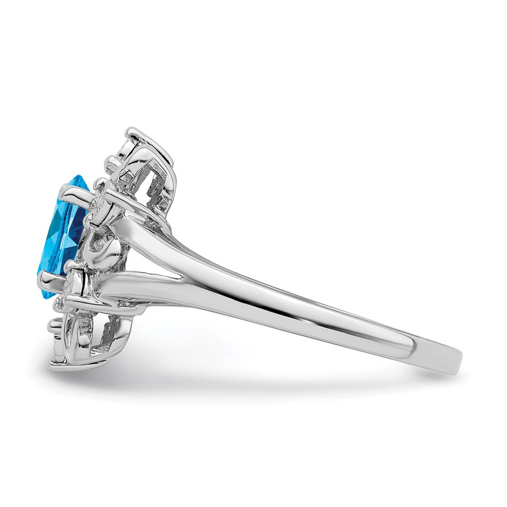 Sterling Silver Rhodium-plated Diamond u0026 Light Blue Topaz Ring