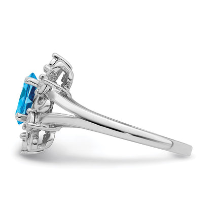 Sterling Silver Rhodium-plated Diamond u0026 Light Blue Topaz Ring