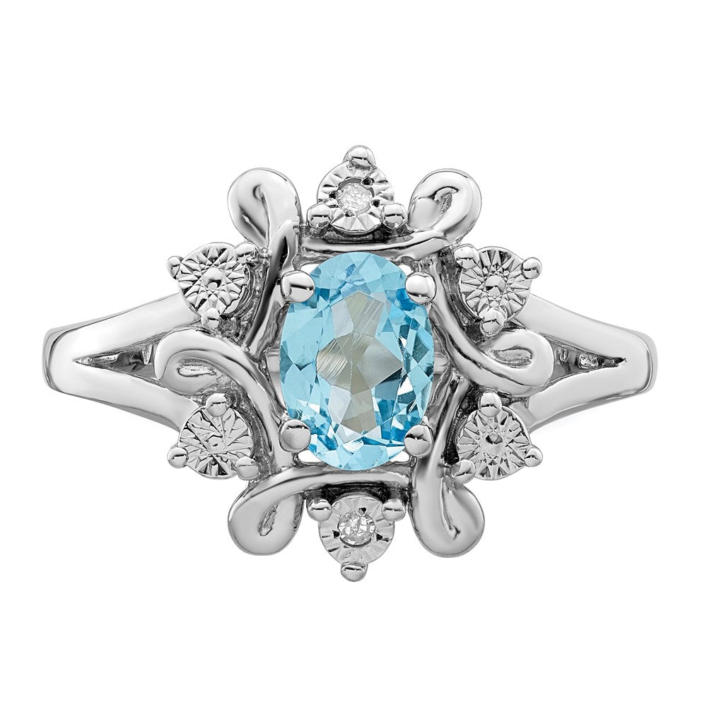 Sterling Silver Rhodium-plated Diamond u0026 Light Blue Topaz Ring
