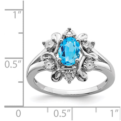 Sterling Silver Rhodium-plated Diamond u0026 Light Blue Topaz Ring