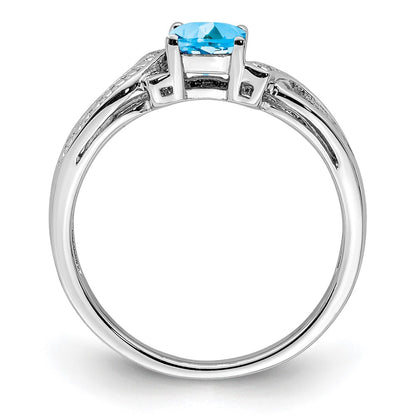 Sterling Silver Rhodium Light Swiss Blue Topaz u0026 Diamond Ring