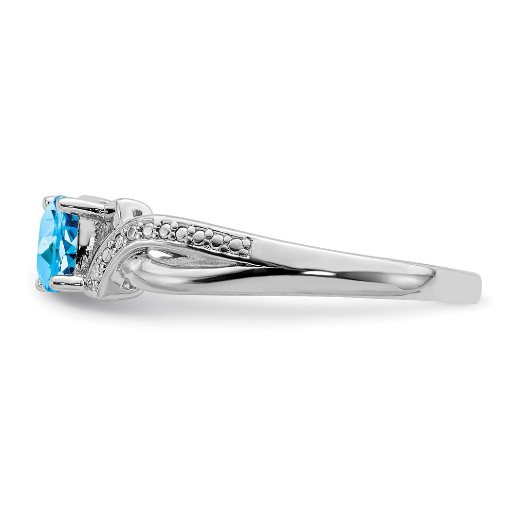 Sterling Silver Rhodium Light Swiss Blue Topaz u0026 Diamond Ring