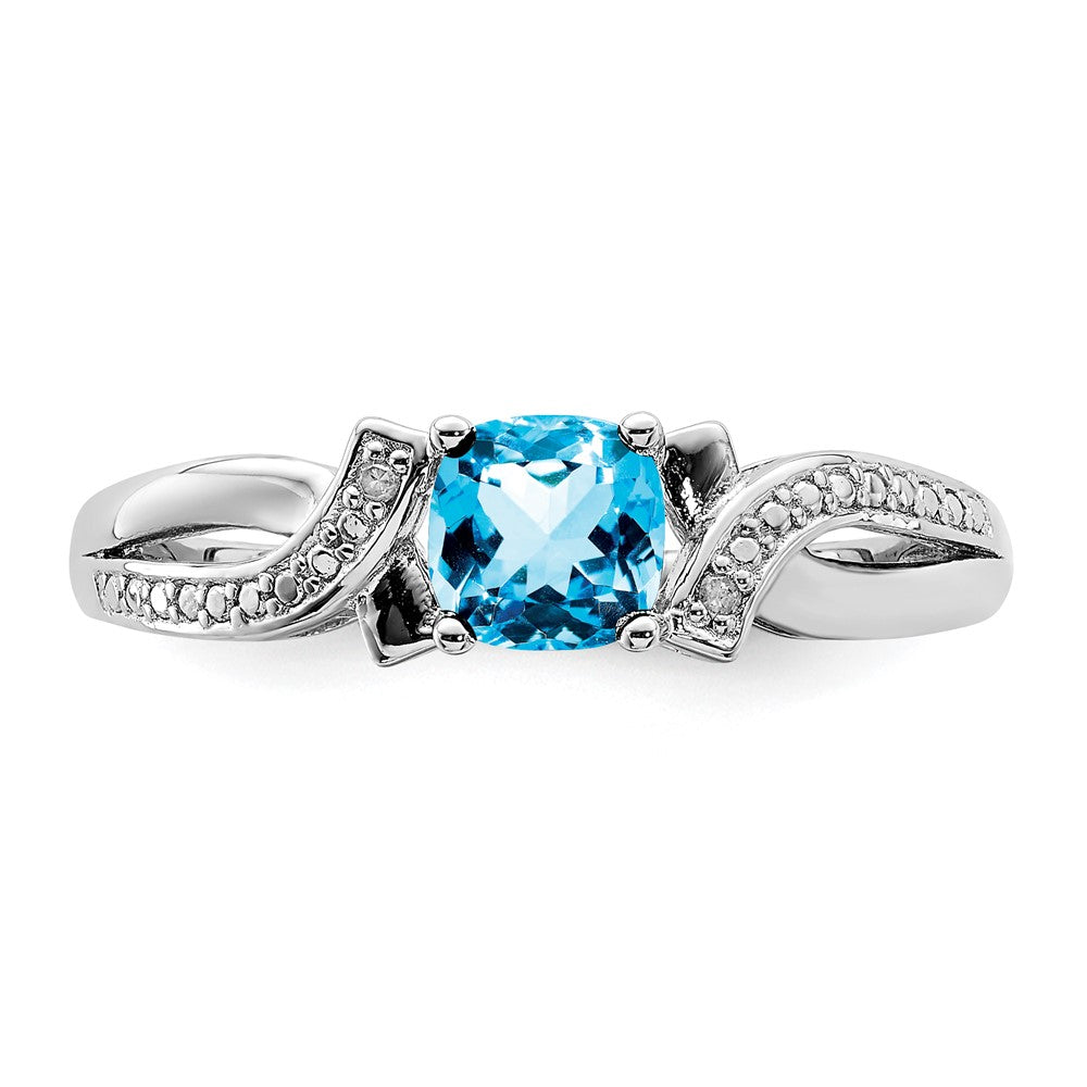 Sterling Silver Rhodium Light Swiss Blue Topaz u0026 Diamond Ring
