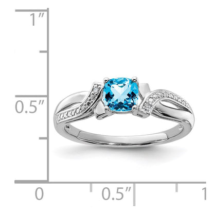 Sterling Silver Rhodium Light Swiss Blue Topaz u0026 Diamond Ring