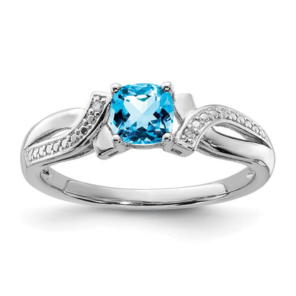 Sterling Silver Rhodium Light Swiss Blue Topaz u0026 Diamond Ring
