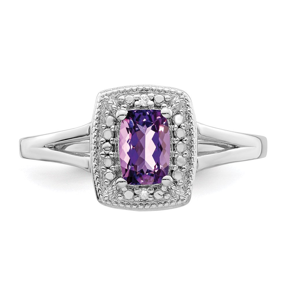Sterling Silver Rhodium-plated Amethyst Diamond Ring