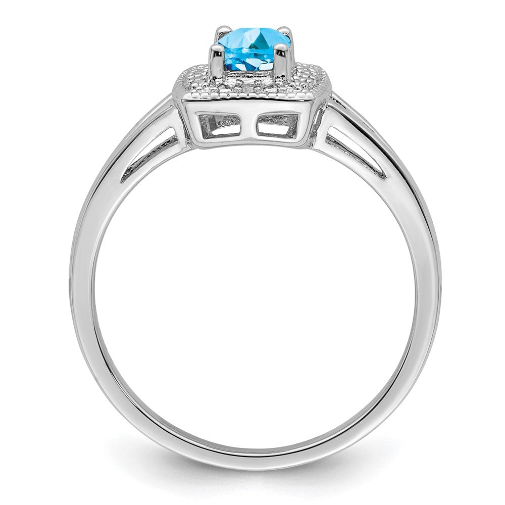 Sterling Silver Rhodium Light Swiss Blue Topaz u0026 Diamond Ring