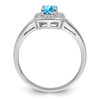 Sterling Silver Rhodium Light Swiss Blue Topaz u0026 Diamond Ring