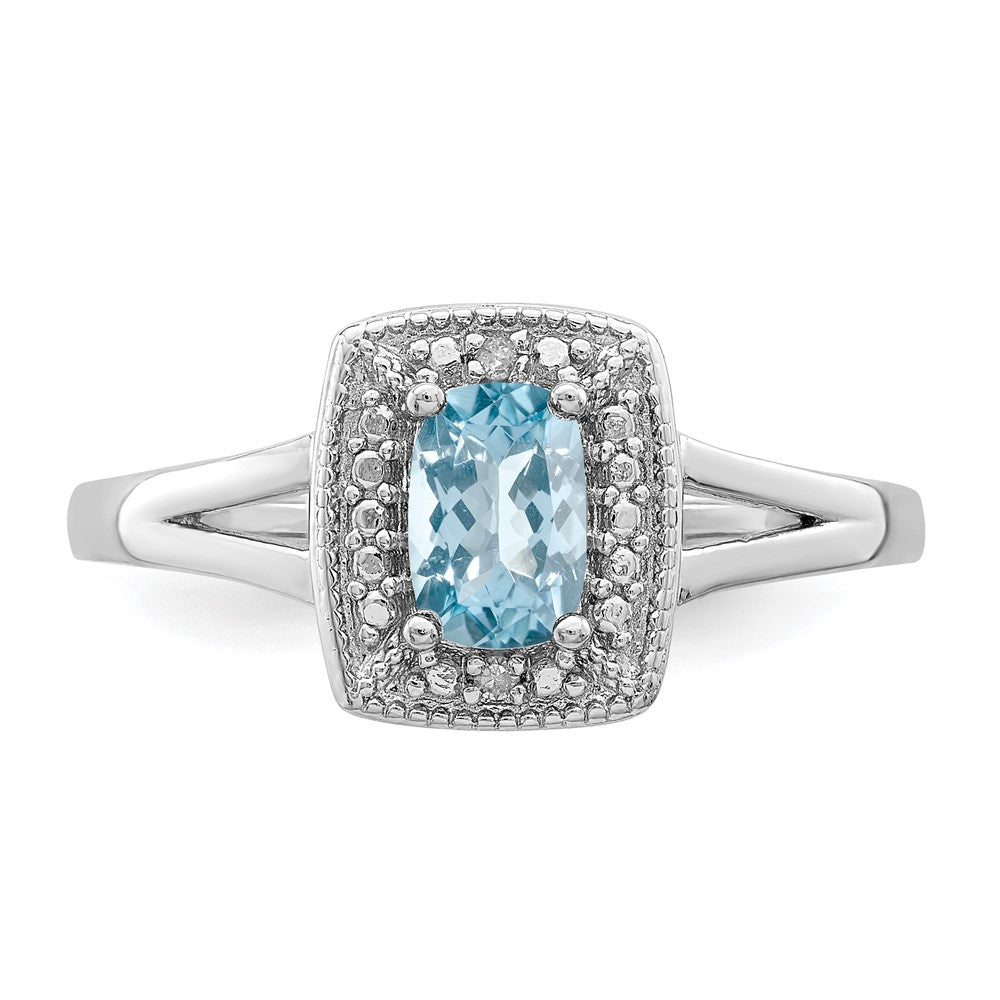 Sterling Silver Rhodium Light Swiss Blue Topaz u0026 Diamond Ring