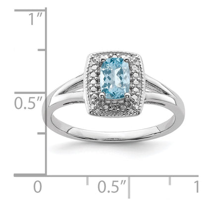 Sterling Silver Rhodium Light Swiss Blue Topaz u0026 Diamond Ring