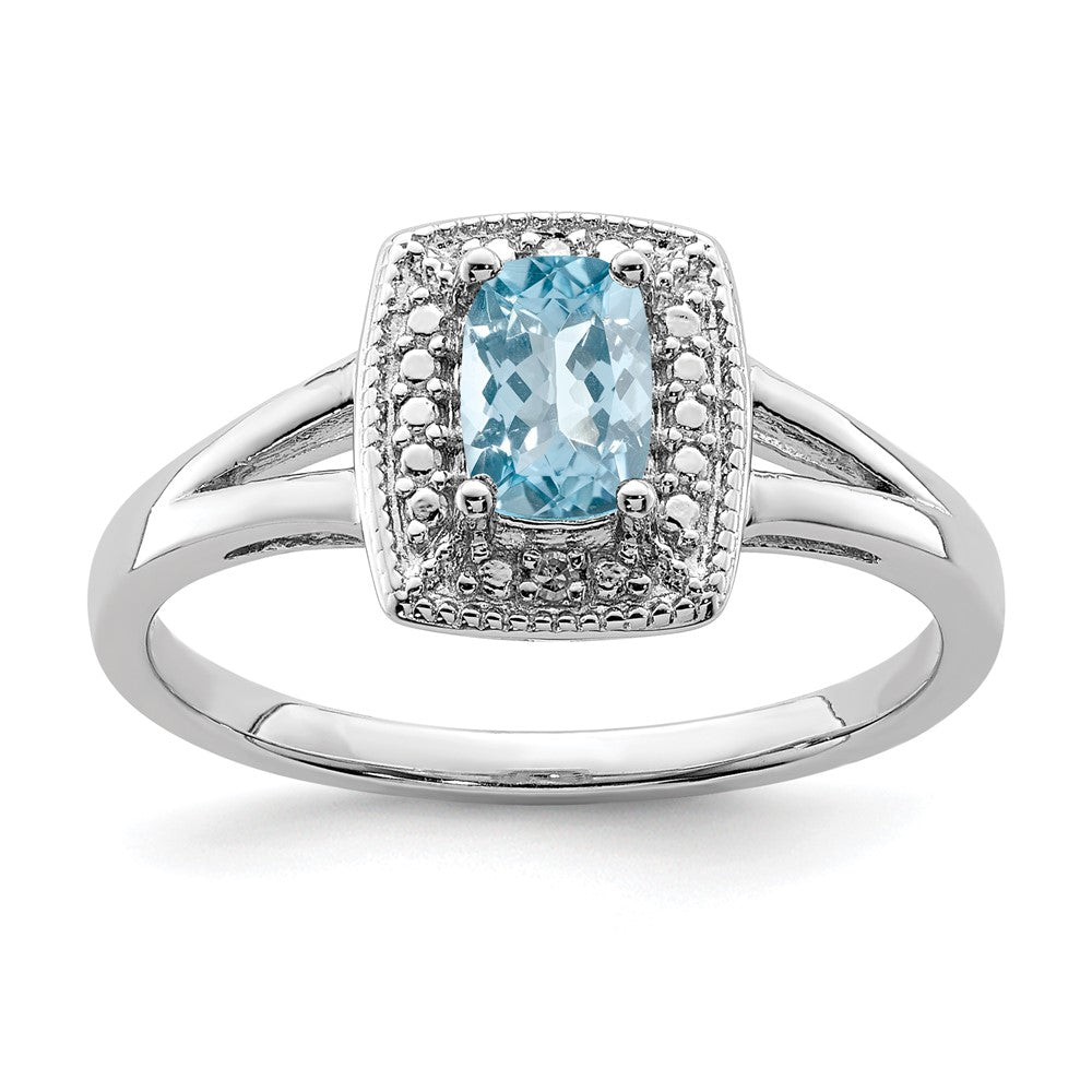 Sterling Silver Rhodium Light Swiss Blue Topaz u0026 Diamond Ring