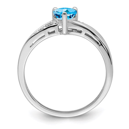 Sterling Silver Rhodium Light Swiss Blue Topaz u0026 Diamond Ring
