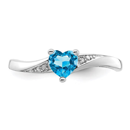 Sterling Silver Rhodium Light Swiss Blue Topaz u0026 Diamond Ring