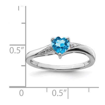 Sterling Silver Rhodium Light Swiss Blue Topaz u0026 Diamond Ring