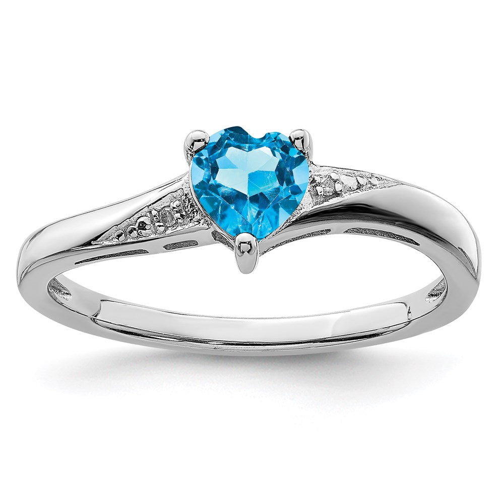 Sterling Silver Rhodium Light Swiss Blue Topaz u0026 Diamond Ring