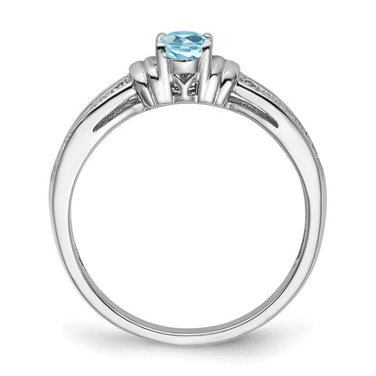 Sterling Silver Rhodium Light Swiss Blue Topaz u0026 Diamond Ring