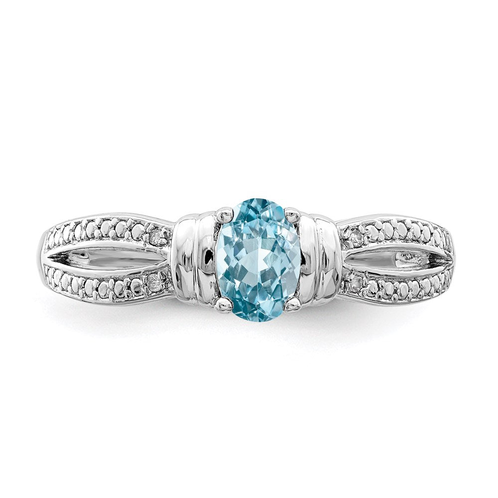 Sterling Silver Rhodium Light Swiss Blue Topaz u0026 Diamond Ring