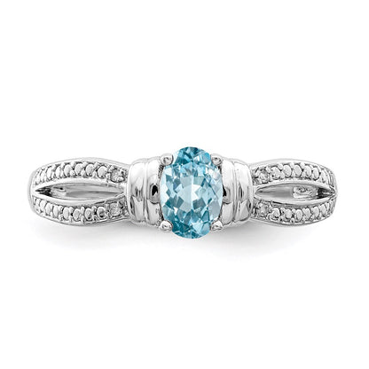 Sterling Silver Rhodium Light Swiss Blue Topaz u0026 Diamond Ring