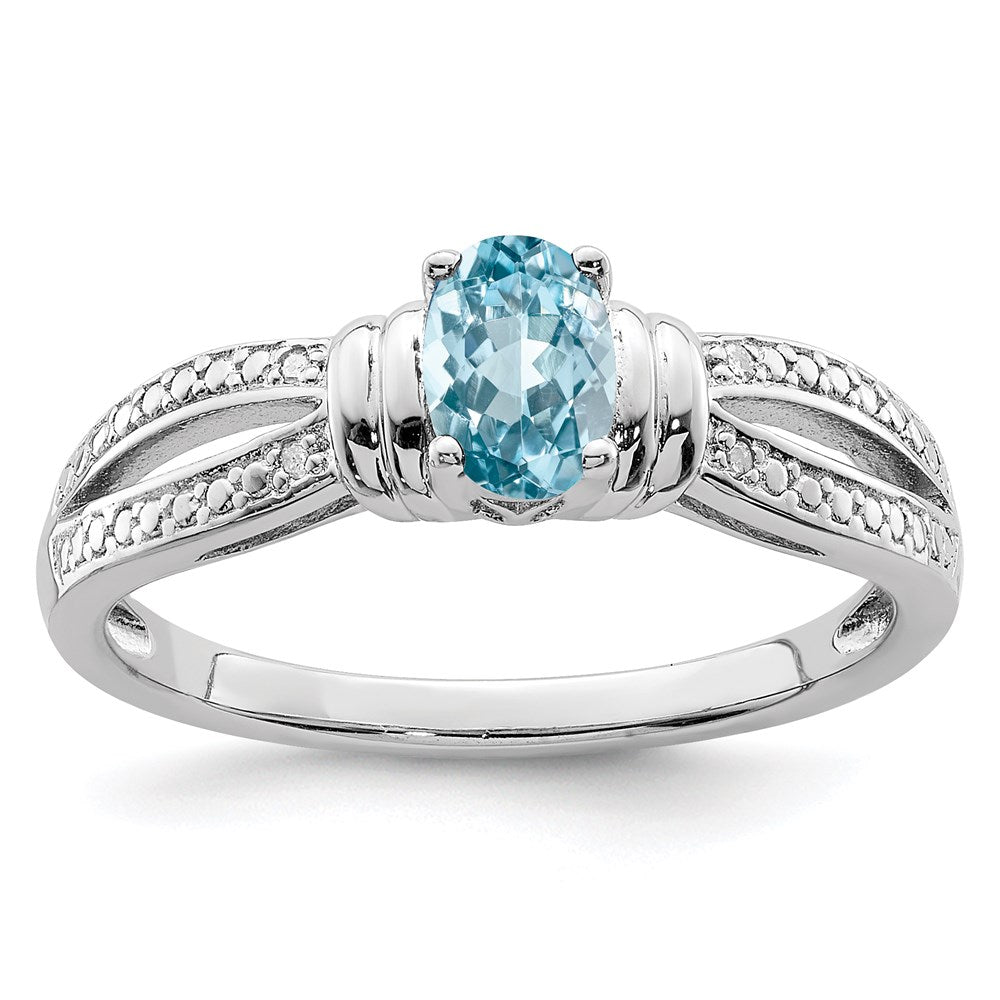 Sterling Silver Rhodium Light Swiss Blue Topaz u0026 Diamond Ring