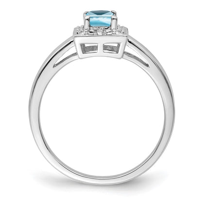 Sterling Silver Rhodium Light Swiss Blue Topaz u0026 Diamond Ring