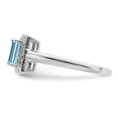 Sterling Silver Rhodium Light Swiss Blue Topaz u0026 Diamond Ring