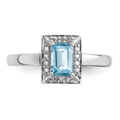 Sterling Silver Rhodium Light Swiss Blue Topaz u0026 Diamond Ring