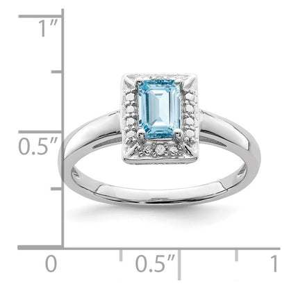 Sterling Silver Rhodium Light Swiss Blue Topaz u0026 Diamond Ring