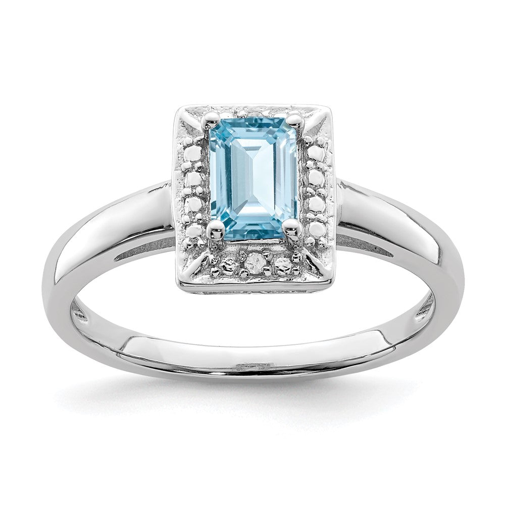 Sterling Silver Rhodium Light Swiss Blue Topaz u0026 Diamond Ring