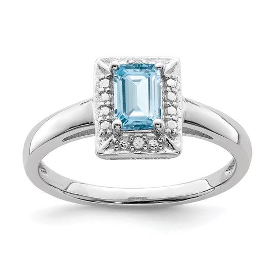 Sterling Silver Rhodium Light Swiss Blue Topaz u0026 Diamond Ring