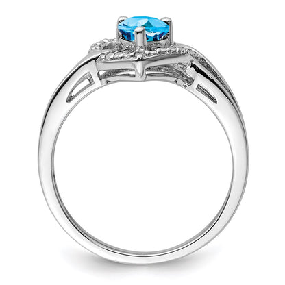 Sterling Silver Rhodium Light Swiss Blue Topaz Diamond Ring