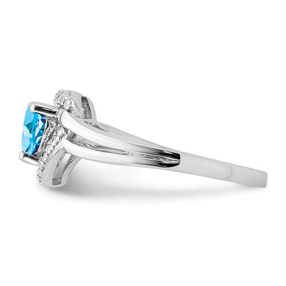 Sterling Silver Rhodium Light Swiss Blue Topaz Diamond Ring