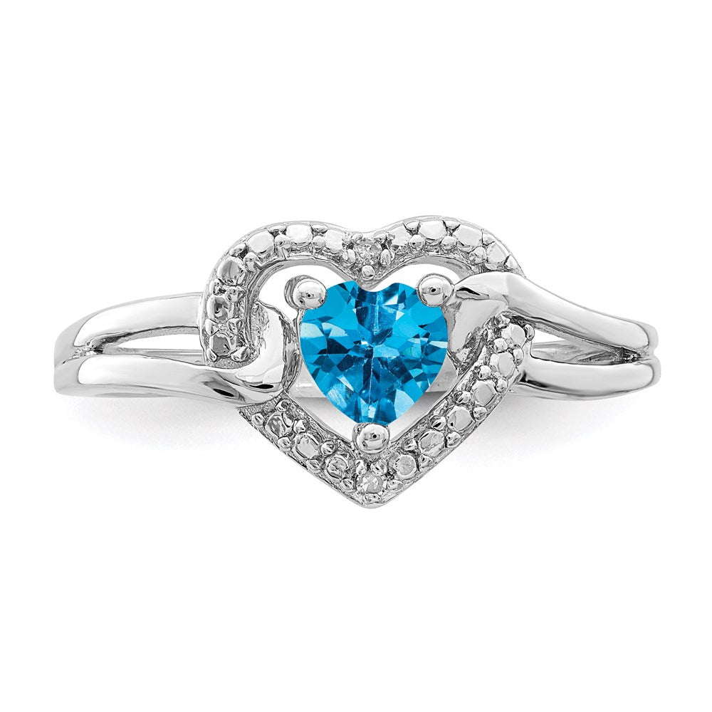 Sterling Silver Rhodium Light Swiss Blue Topaz Diamond Ring