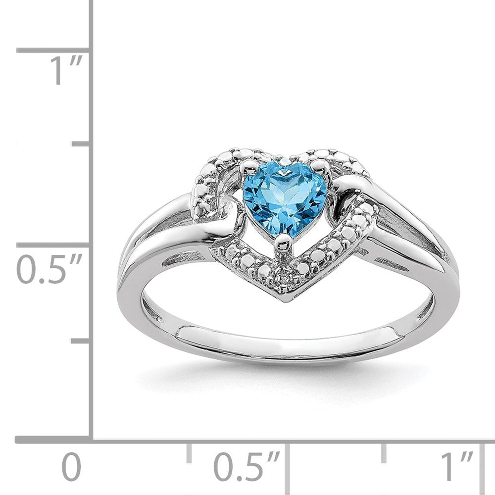 Sterling Silver Rhodium Light Swiss Blue Topaz Diamond Ring