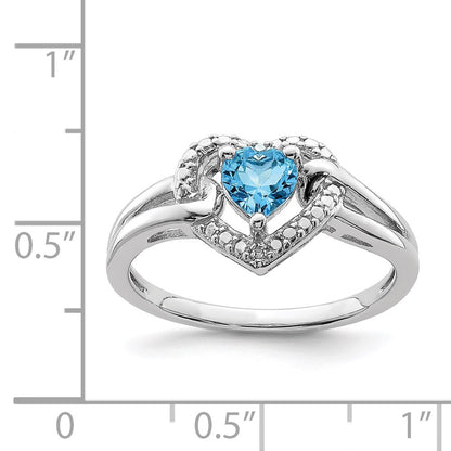 Sterling Silver Rhodium Light Swiss Blue Topaz Diamond Ring