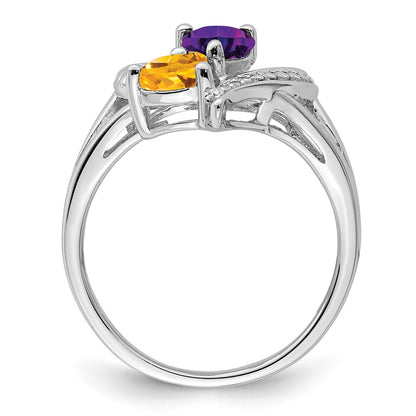 Sterling Silver Rhodium Amethyst u0026 Citrine Diamond Ring