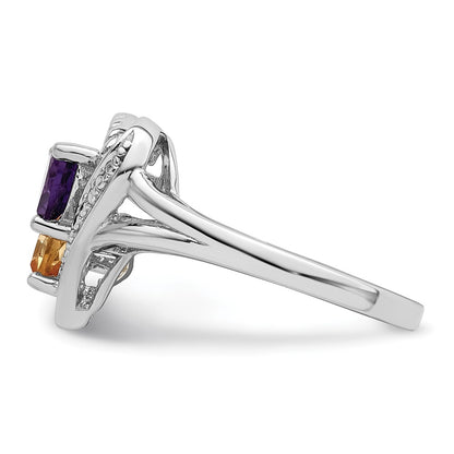 Sterling Silver Rhodium Amethyst u0026 Citrine Diamond Ring