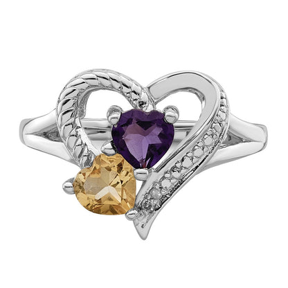 Sterling Silver Rhodium Amethyst u0026 Citrine Diamond Ring