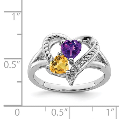Sterling Silver Rhodium Amethyst u0026 Citrine Diamond Ring