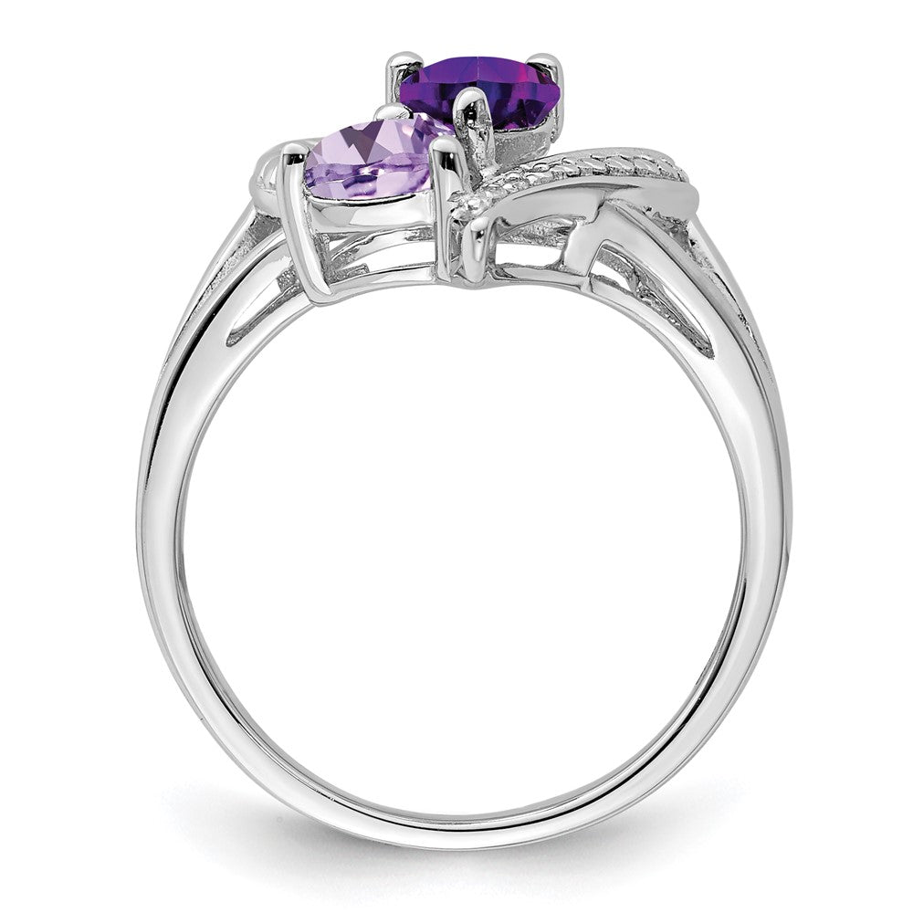 Sterling Silver Rhodium-plated Amethyst u0026 Pink Quartz u0026 Diamond Ring
