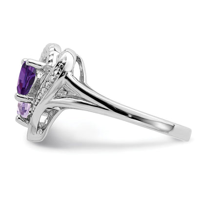 Sterling Silver Rhodium-plated Amethyst u0026 Pink Quartz u0026 Diamond Ring